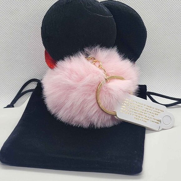 Brand NEW  PINK Pom Pom With Minnie Mouse Bow  Keychain - Picture 3 of 3